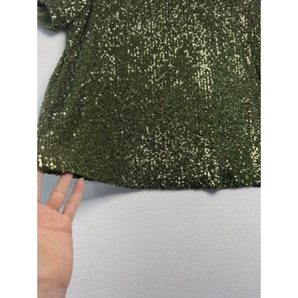 Womens Cato‘S Green Sequin Short Sleeved Party Blouse 14/16 Holiday Glamour ￼ - Picture 2 of 12
